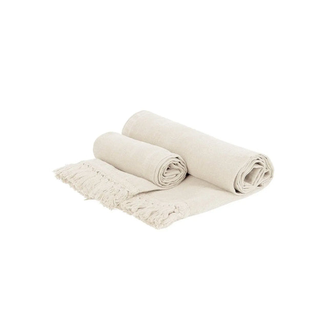 Towel Set Cream With Short Fringe - Akireh